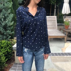 Silk J Crew Navy Polka Dot Blouse